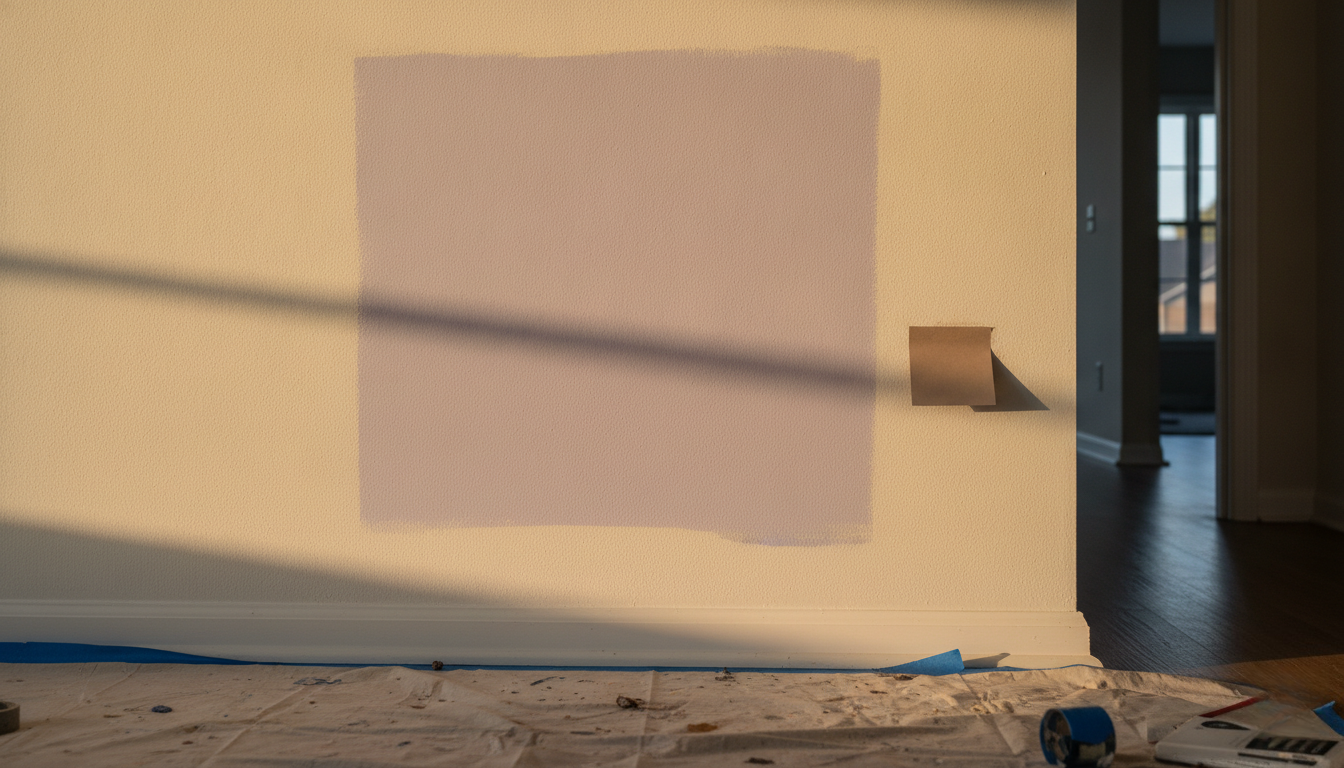 Greige Paint Swatch Showing Lavender Undertone at 3 PM